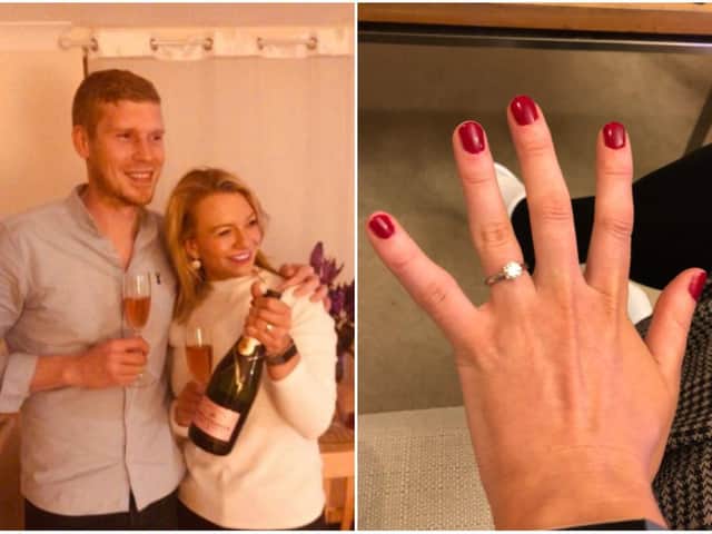 The happy couple have been together for two-and-a-half years and engaged for just under three months