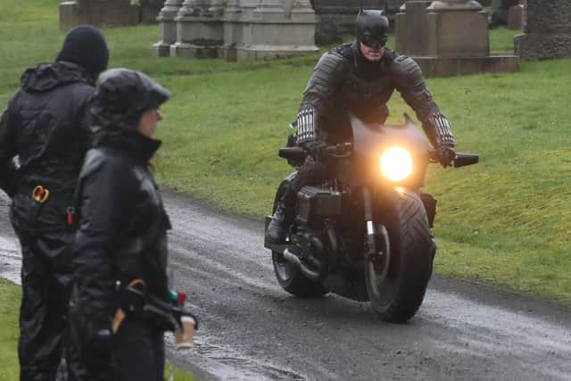 Robert Pattinson's stunt double was pictured riding a motorcycle new Glasgow Cathedral. Picture: PA