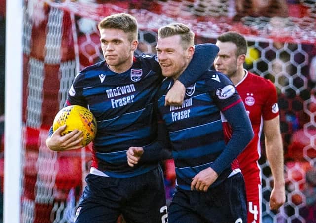Billy Mckay, right, celebrates with Marcus Fraser. Picture: SNS.
