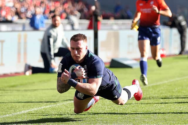Scotland captain Stuart Hogg scores the game's first try in his side's 17-0 victory over Italy. Picture: Andrew Matthews/PA Wire