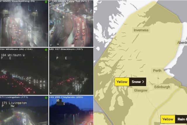 Congestion on roads leading into Edinburgh has been reported this morning as Scotland braces for snowfall. Pictures; Traffic Scotland/Met Office