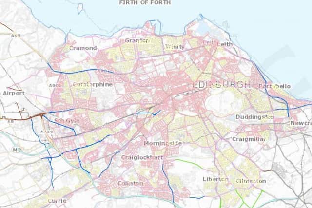 The blue lines on the map show which roads will be reduced to 30mph (Photo: Edinburgh City Council)