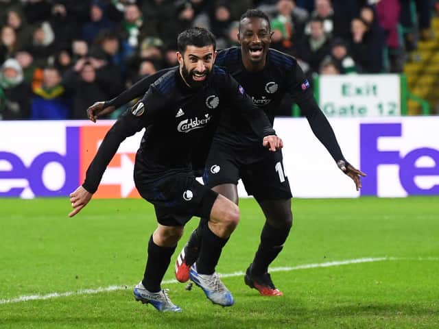 Michael Santos celebrates his strike. The player was charged in connection with an incident following a goal scored by team-mate Pep Biel