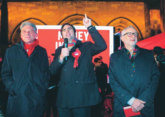 Matt Kerr with Jeremy Corbyn and Scottish Labour leader Richard Leonard in Govan last December. Picture: Robert Perry