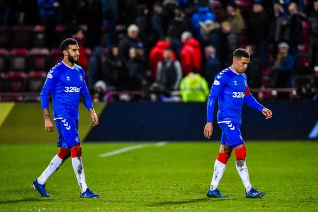 Connor Goldson and James Tavernier trudged off the field after defeat at Tynecastle. Picture: SNS