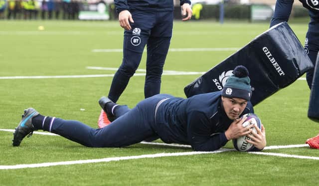 Scotland's Sam Johnson during an open training session at Melrose Rugby Football Club. Picture: SNS