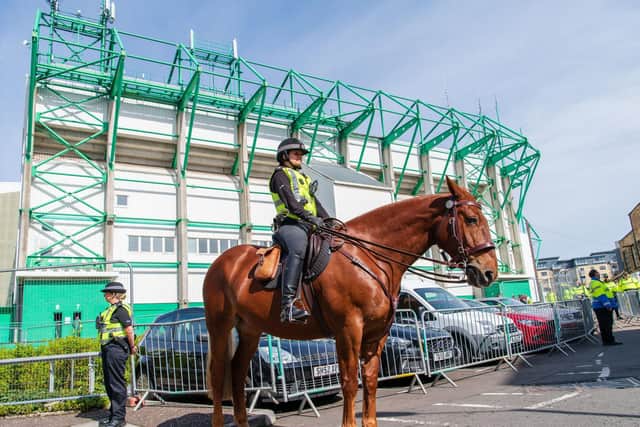 There will be a high visibility police presence at Easter Road for the Hibs v Hearts derby on Tuesday night. Pic: Ian Georgeson.