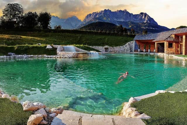 Swimming by the waterfall