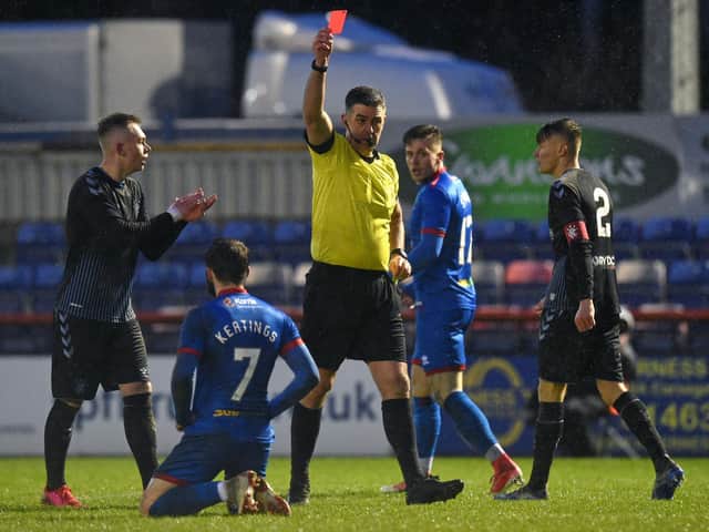 James Keatings is shown the yellow card in the Challenge Cup semi-final. Picture: SNS