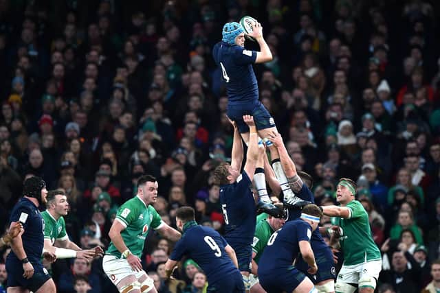 Scott Cummings wins lineout ball against Ireland. Picture: Charles McQuillan/Getty Images