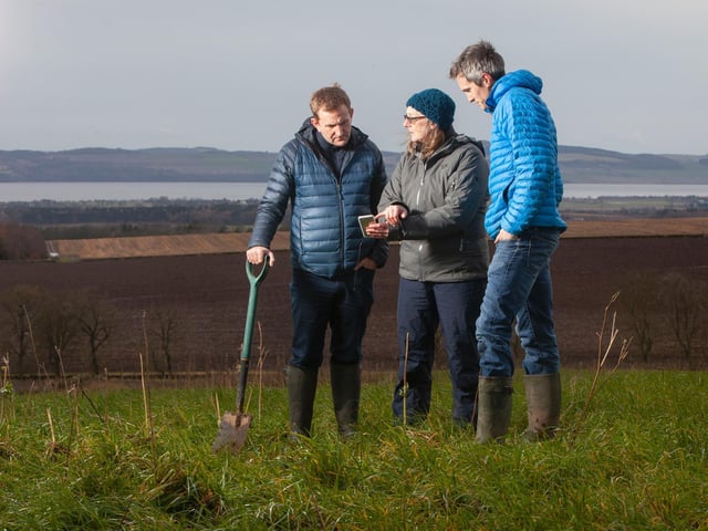 From: Heathrow director of sustainability Matt Gorman, Helaina Black of the James Hutton Institute and Stewart Arbuckle, co-founder Dundee's Agricarbon. Picture: Contributed