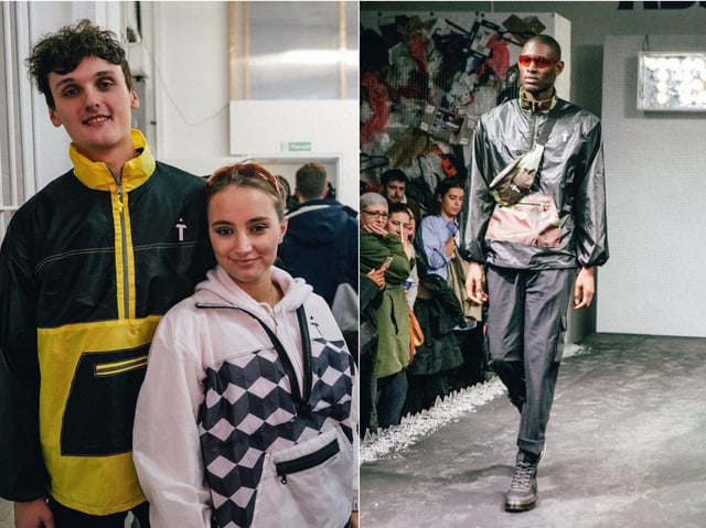 James Marshall and Imogen Evans/ a model wearing some of the recycles tents.