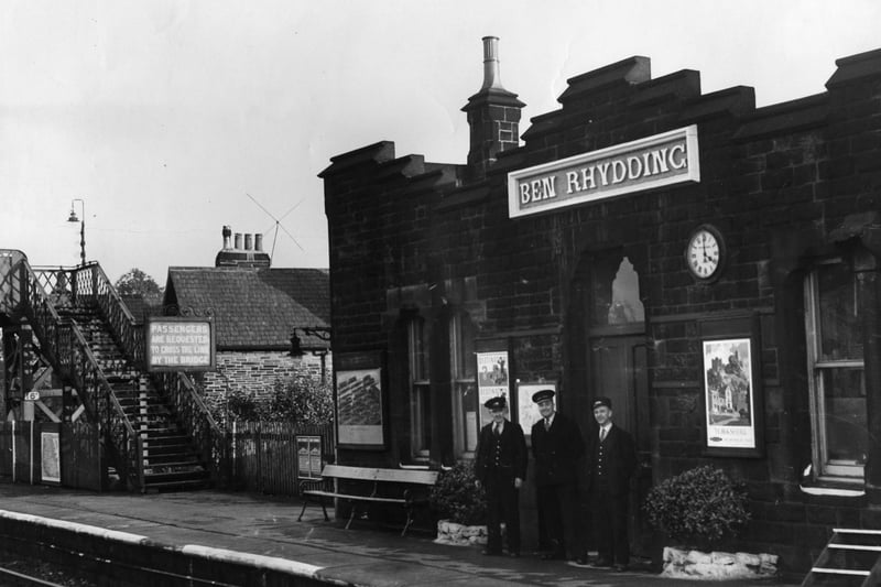 October 1955 and staff are pictured on the platform of Ben Rhydding after winning British Railways best kept station.