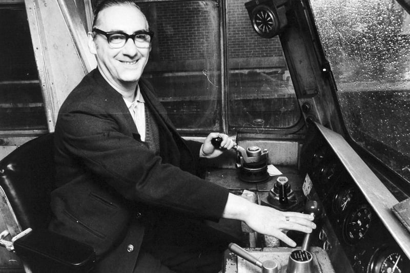 Pictured is Ron Hoffman in the cab of his diesel electric loco in October 1977.