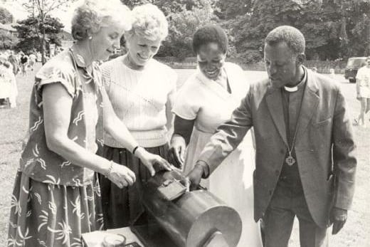 This press photograph shows the visit of Bishop Nyaronga and his wife, Phoebe
