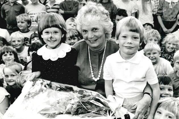Wakefield Methodist First School, retirement of deputy headmistress Mrs Joan Griffin, 1983.