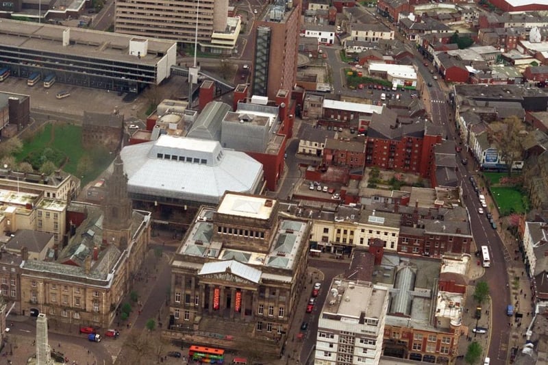 Preston town centre including town hall, Guild Hall and Church Street