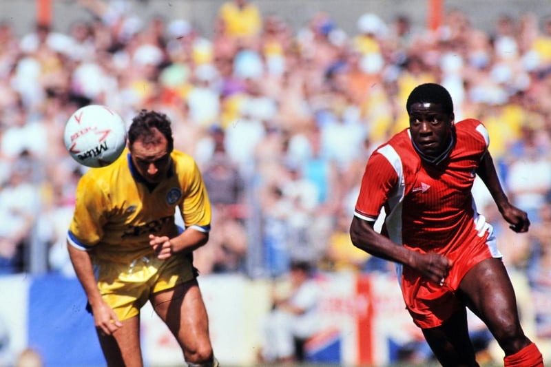 Mel Sterland in action against AFC Bournemouth on the final game of the season at Dean Court in May 1990. Leeds clinched the title after a Lee Chapman goal proved the difference.