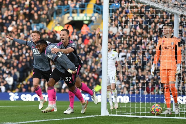 Ademola Lookman appeared to have completed the Foxes’ turnaround at Elland Road as he scored a back-post tap-in to put Leicester 2-1 ahead. A VAR review found he had been in an offside position when Jamie Vardy flicked the ball towards him, so the goal was disallowed and the game ended honours even.
