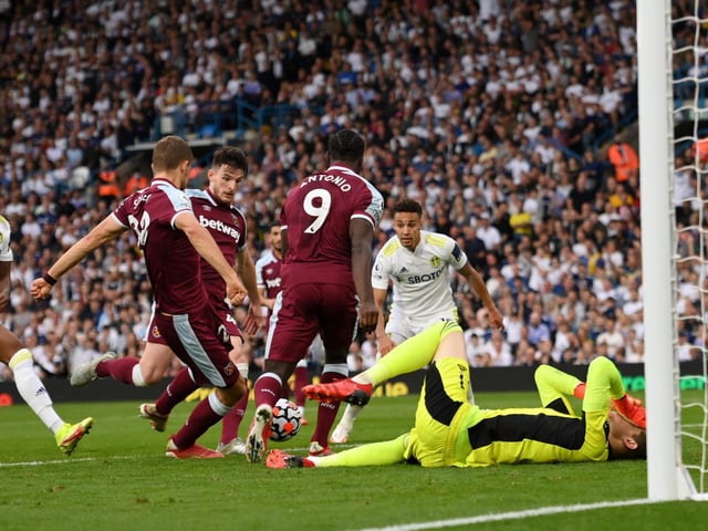 Tomáš Souček poked the ball home in a six-yard box scramble to give West Ham the lead after trailing at Elland Road, but Michail Antonio was later found to have fouled Illan Meslier at the corner, so the goal was chalked off. The striker made up for it though, scoring a 90th minute winner for his side as they came from behind to win 2-1.
