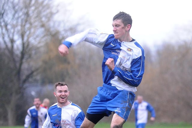 Horbury Town v Methley WMC Wakefield and District League Division 3. Jamie Green of Methley celebrates his 30 yard goal.