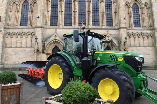 Display of farm machinery on the Cathedral's forecourt courtesy of Ripon Farm Services