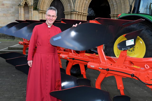 Very Rev'd John Dobson, Dean of Ripon, with the plough outside Ripon Cathedral