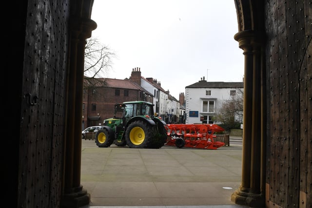 The farm machinery on the Cathedral's forecourt courtesy of Ripon Farm Services