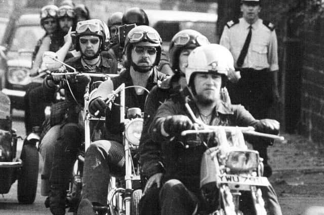 More than 50 mourning Hell's Angels arrive at Dewsbury Moor Cemetery today for the burial of the man they called "Jesus". 6 August 1975