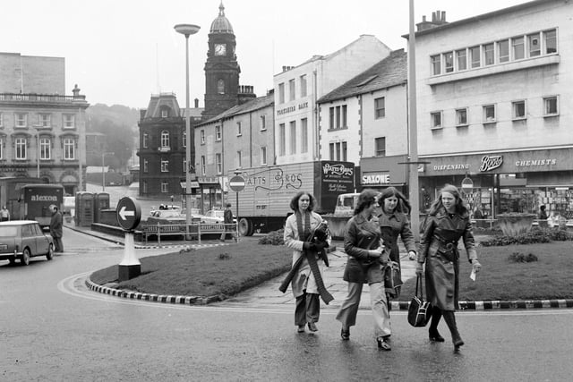 Dewsbury market place and shops, 10 March 1972