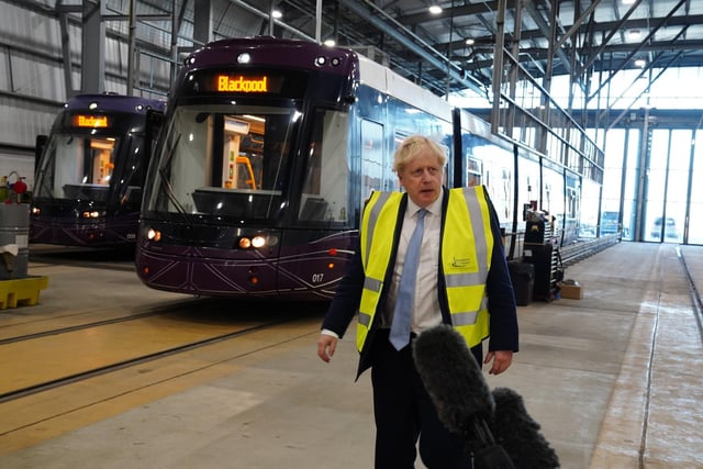 Boris Johnson talking to the media at the Transport Depot