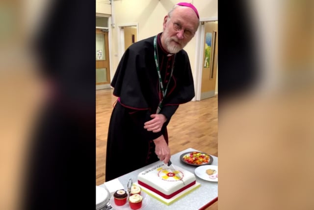 Following the ceremony visitors and governors met with the Bishop for refreshments which included a specially commissioned cake decorated with the school badge.