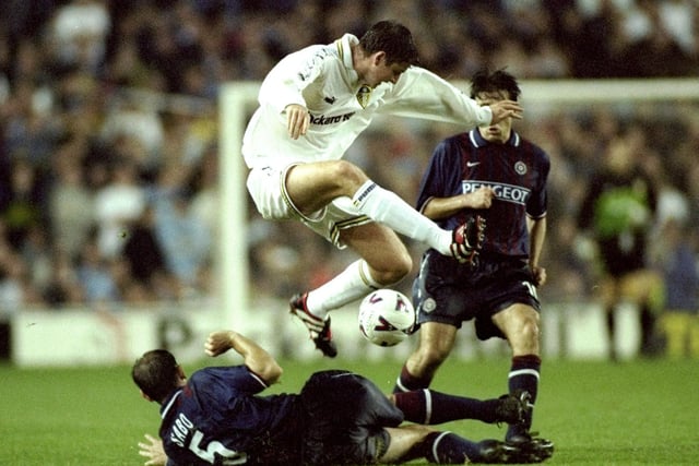 Michael Bridges is challenged by Partizan Belgrade's Zoltan Sabo during the UEFA Cup first round second leg clash at Elland Road in Octoebr 1999. Leeds won 1-0.