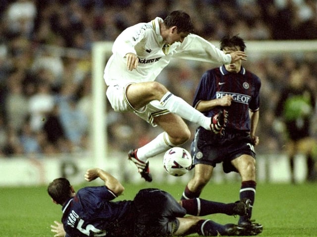 Michael Bridges is challenged by Partizan Belgrade's Zoltan Sabo during the UEFA Cup first round second leg clash at Elland Road in Octoebr 1999. Leeds won 1-0.