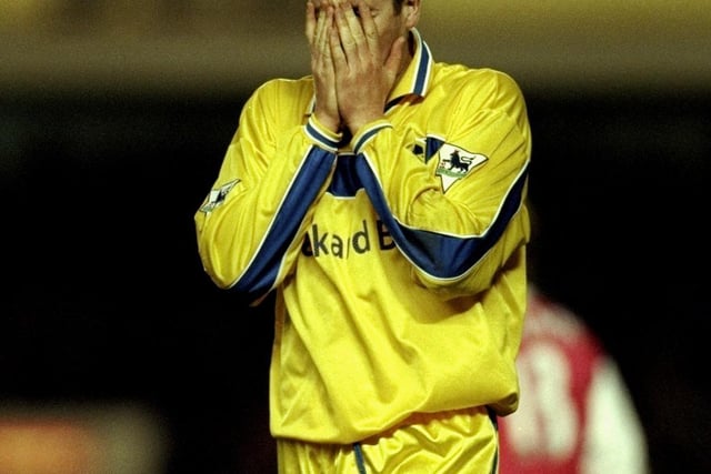 Despair for Michael Bridges as another chance goes begging during the Premier League clash against Arsenal at Highbury in December 1999. The Gunners won 2-0.