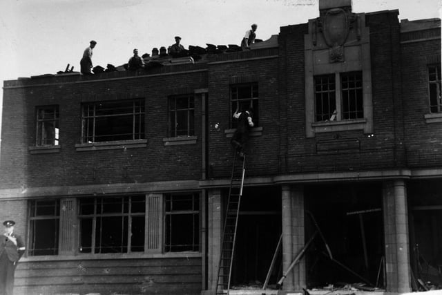 The new Woodpecker Inn, at the junction of York Road and Marsh Lane, undergoing rebuilding work after being damaged during the air raid on Leeds on the night of August 31, 1940.