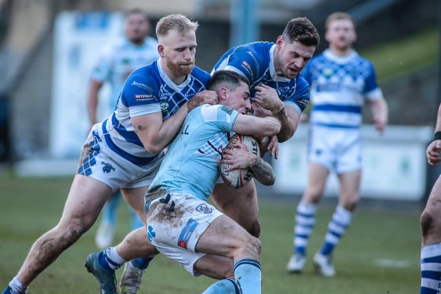 Action from Halifax Panthers' clash with Featherstone Rovers in the Betfred Challenge Cup fourth round. Picture: Simon Hall.