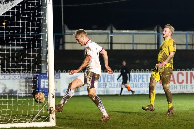 Jake Morrison is left with a tap-in for Wakefield AFC's second goal. Picture: mm10_sports_photo