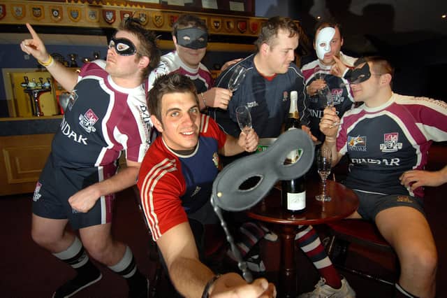 Scarborough Rugby team gets ready for the masquerade ball with Ian Parkes, Ian Williams, Nick Ingham, Matty Jones, Paul Robson and Graeme Jeffrey.