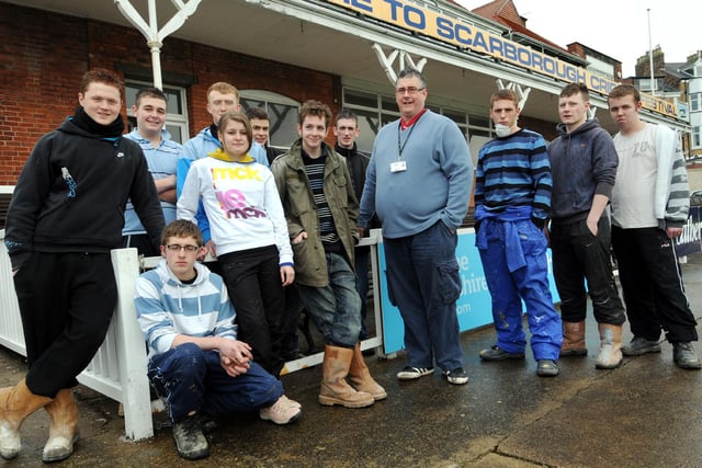 Yorkshire Coast College lecturer Chris Allen is pictured with the students from the college's Getting Started In Construction course.