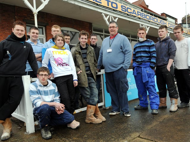 Yorkshire Coast College lecturer Chris Allen is pictured with the students from the college's Getting Started In Construction course.