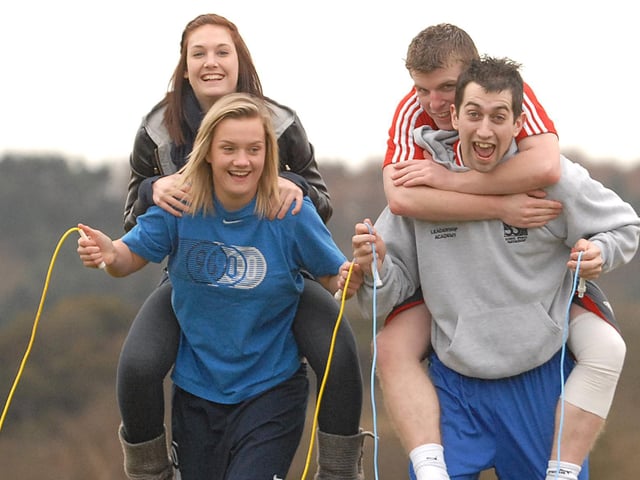 Taking part in the Yorkshire Coast College charity skipping event are Katie Matthews and Katie Welham with Ryan Roe and Shane Read.