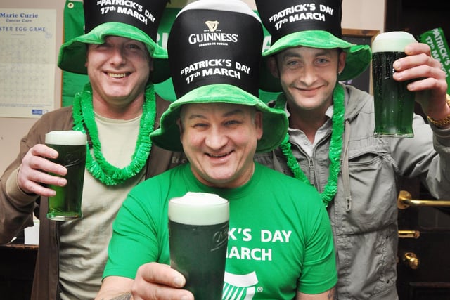 A scarborough pub is all set for a grand St Patrick's Day celebration complete with green beer. Castle Tavern landlord Jimmy Rice, centre, pictured with regulars Mac McDowell, left, and John Hood.