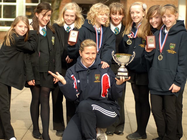 Gymnastics awards at Scalby School: The team are pictured with their trophy and teacher, Claire Thorpe, front.