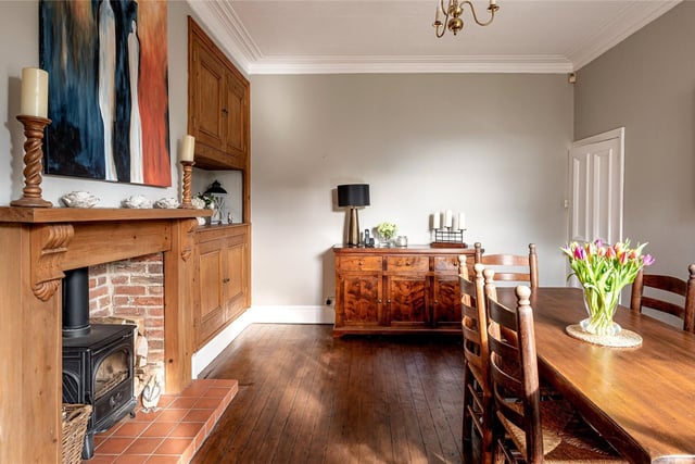 The dining room is a great sized room with an inset wood burning stove for those cosy, winter months.