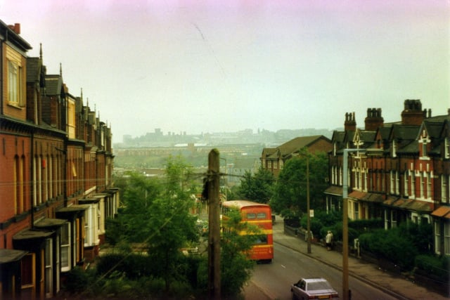 Burley's Cardigan Road looking towards Armley in the distance, with the jail just identifiable on the skyline.