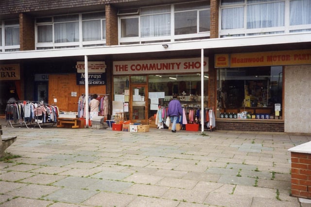 Part of a parade of shops on Green Road in Meanwood including Meanwood Motor Parts and, in the centre, The Community Shop.