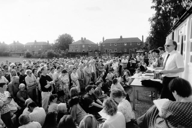 Hundreds turned out for a public meeting to discuss opposition to a development plan at Methley in June 1992.