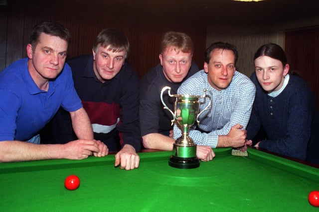 Saville Town Bowling Club snooker team finalists in the Ossett Snooker League Champion of Champions event at Earlsheaton Conservative Club. From left, Mick Halstead, Geoff Oddy, Tony Gibson, Steve Binns and Andy Quinn. 1998