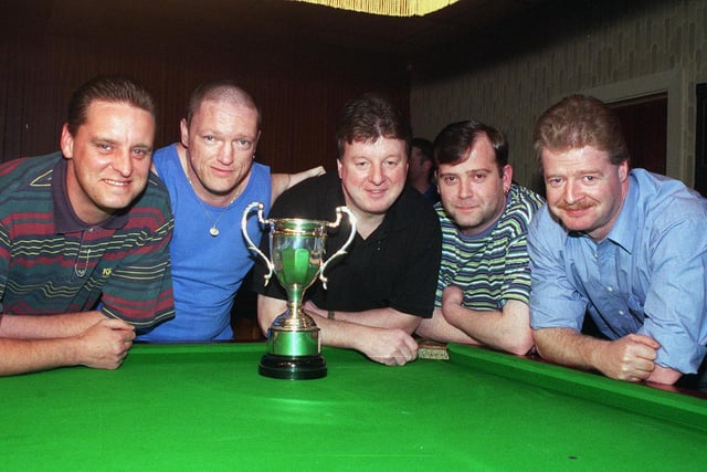 Batley WMC snooker team finalists in the Ossett Snooker League Champion of Champions event at Earlsheaton Conservative Club. From the left, Chris Mitchell, Brian Armitage, Ken Harper, Steve Sharp and Phil Wilkinson. 1998